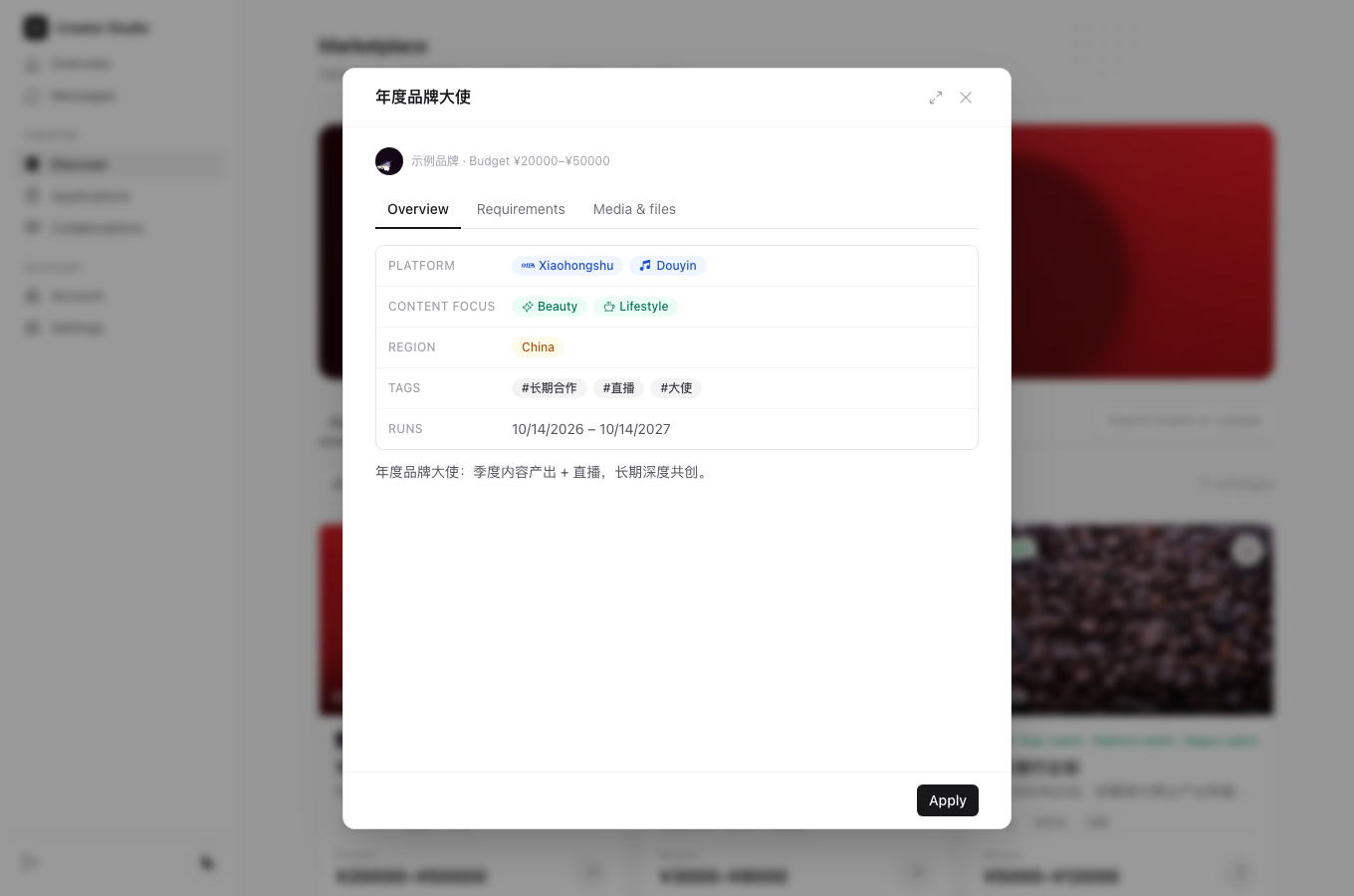 Campaign detail modal