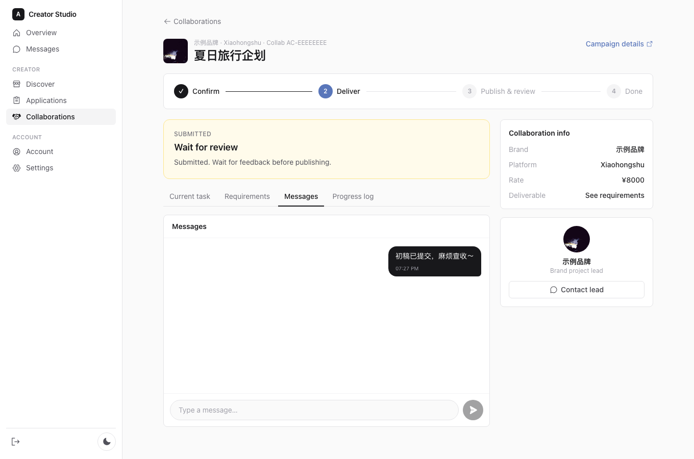 Collaboration detail · Messages